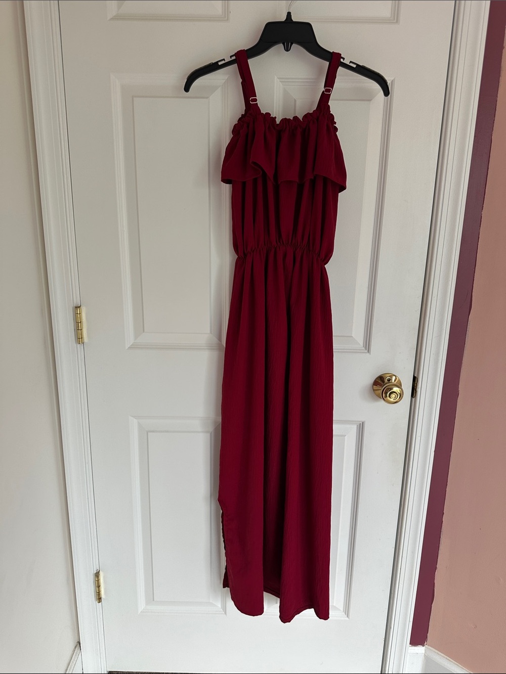 Women's Burgundy Ruffle Maxi Dress